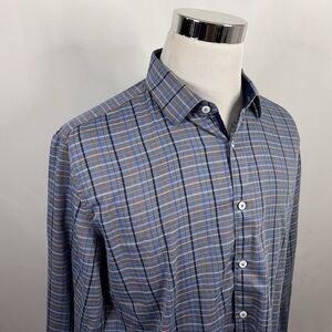 Original Penguin 17 34/35 Heritage Slim Fit Dress Shirt Gray Plaid Cotton Blend